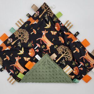 Handmade  Fox faces baby Double minky Taggie blanket 20 x 20.